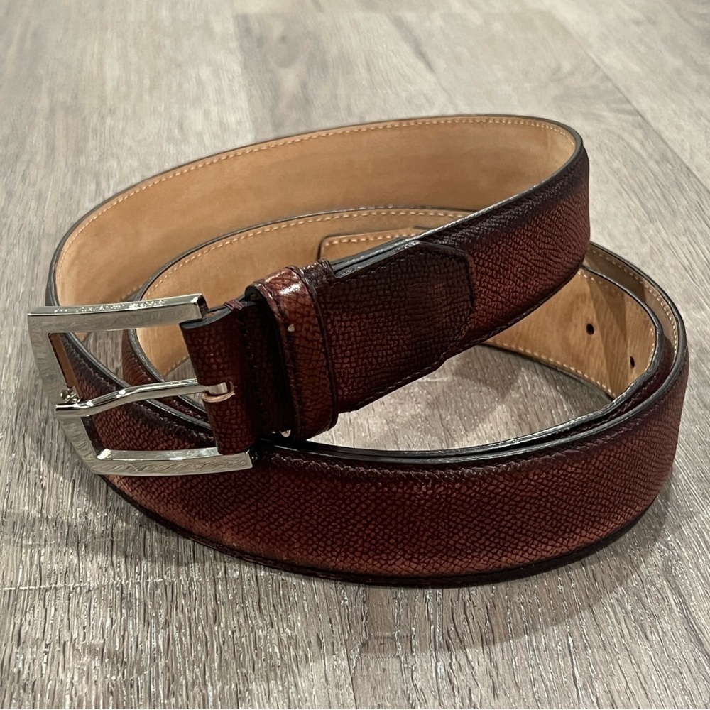 Sutor Mantellassi Size 46 Antique Pebble Brown Made in Italy Solid Brass Belt